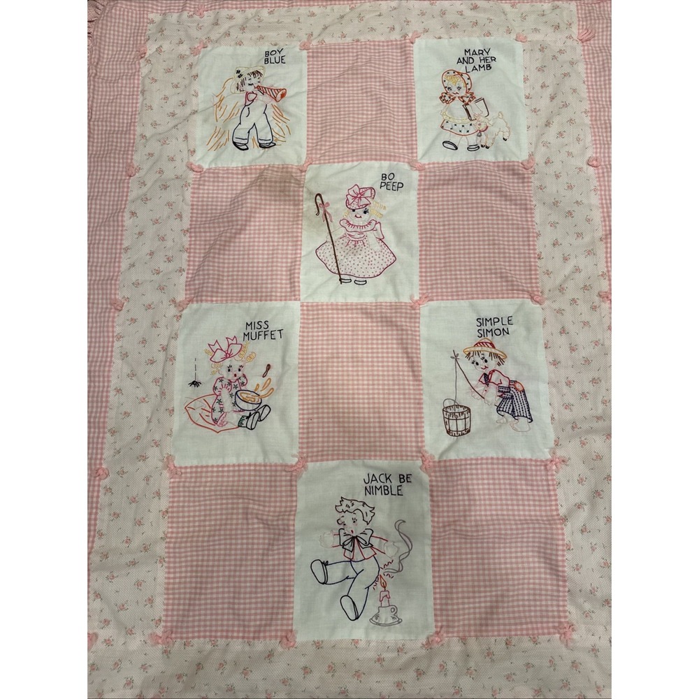 Vintage Pink Childs Nursery Rhyme quilt - Picture 2 of 8